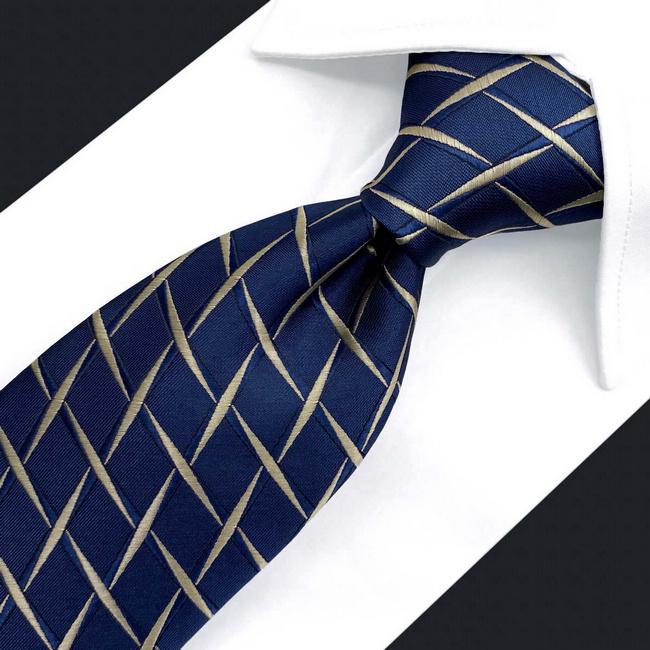 shlax & wing B51 Navy Blue Geometric Mens Neckties Pocket Square Set Fashion Party 63″ Classic Skinny Necktie Precios de Black Friday