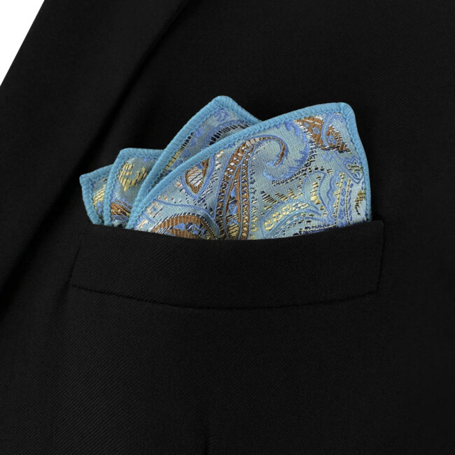 shlax & wing DH9 Blue Paisley Mens Pocket Square Silk Fashion Novelty Handkerchief Classic Groom Dress Hanky Libre de impuestos