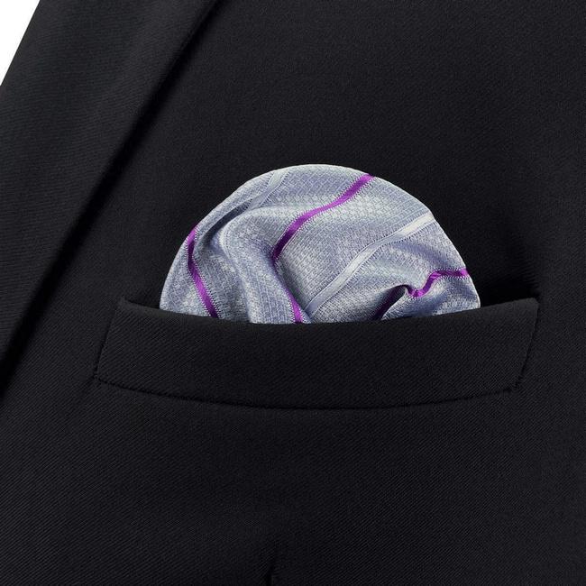 shlax & wing BH37 Light Gray Striped Mens Pocket Square Classic Dress Party Fashion Wedding Oferta exclusiva