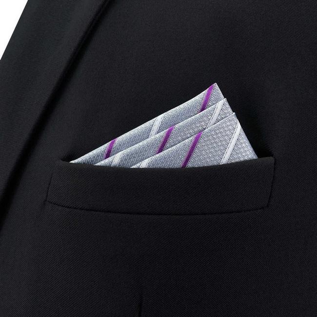 shlax & wing BH37 Light Gray Striped Mens Pocket Square Classic Dress Party Fashion Wedding Oferta exclusiva