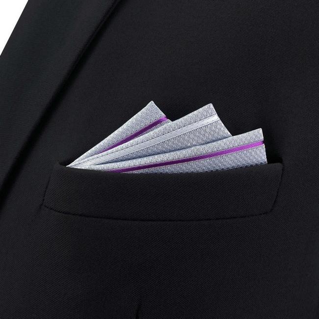 shlax & wing BH37 Light Gray Striped Mens Pocket Square Classic Dress Party Fashion Wedding Oferta exclusiva