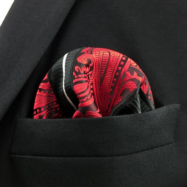 shlax & wing JH8 Paisley Red Black Pocket Square Mens Neckties Jacquard Woven Hanky Descuento por venta flash