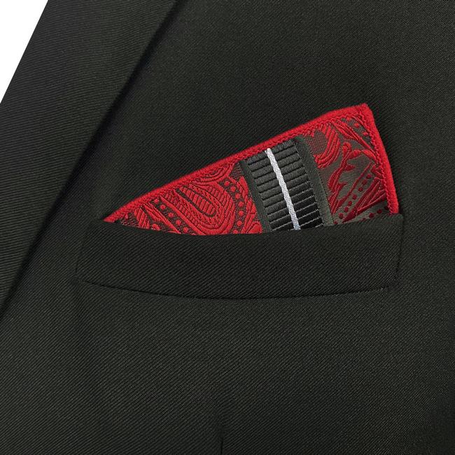shlax & wing JH8 Paisley Red Black Pocket Square Mens Neckties Jacquard Woven Hanky Descuento por venta flash