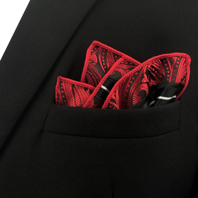 shlax & wing JH8 Paisley Red Black Pocket Square Mens Neckties Jacquard Woven Hanky Descuento por venta flash