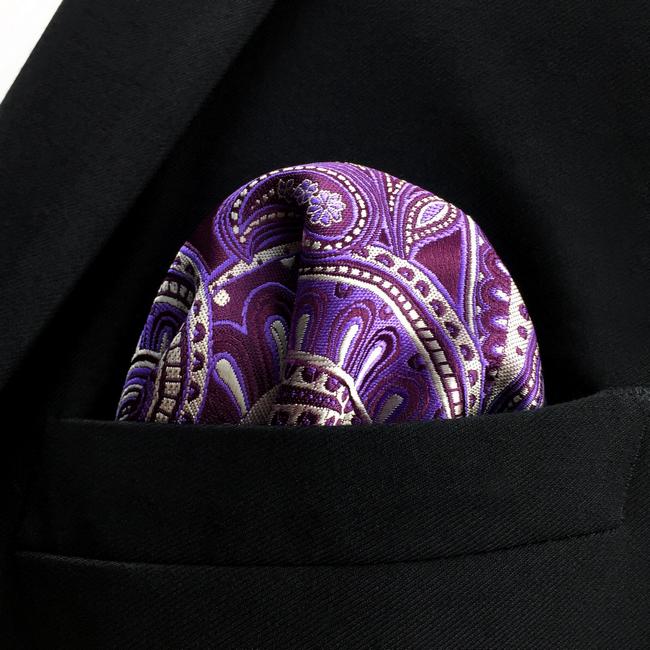 shlax & wing KH12 Purple White Paisley Pocket Square Mens Neckties Jacquard Woven Hanky Ofertas de temporada