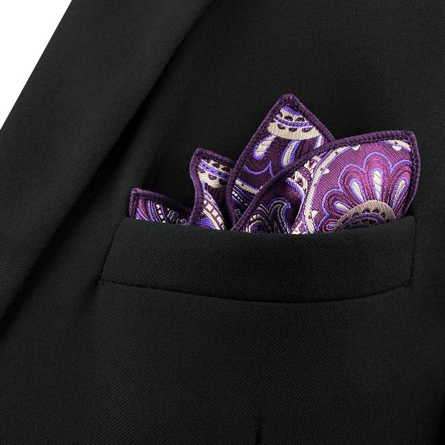 shlax & wing KH12 Purple White Paisley Pocket Square Mens Neckties Jacquard Woven Hanky Ofertas de temporada