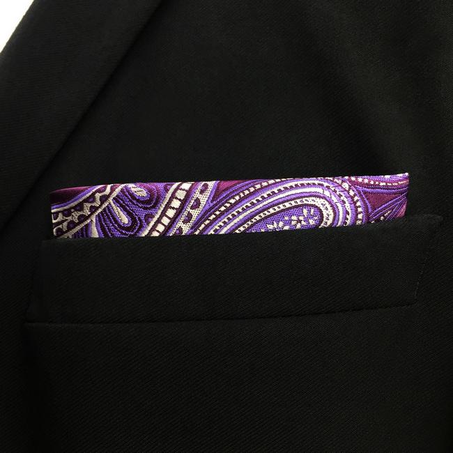shlax & wing KH12 Purple White Paisley Pocket Square Mens Neckties Jacquard Woven Hanky Ofertas de temporada