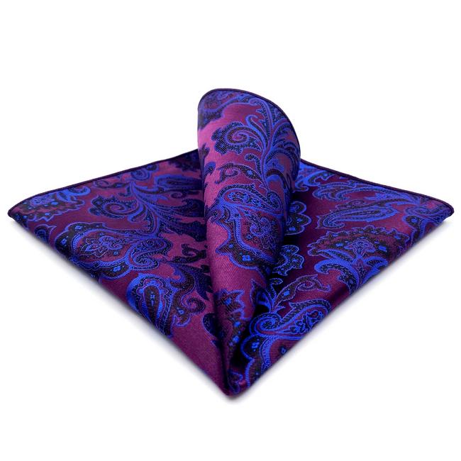 shlax & wing KH13 Floral Paisley Fuchsia Red Blue Navy Black Pocket Square Mens Neckties Jacquard Woven Hanky