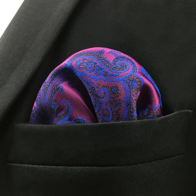 shlax & wing KH13 Floral Paisley Fuchsia Red Blue Navy Black Pocket Square Mens Neckties Jacquard Woven Hanky Ofertas especiales