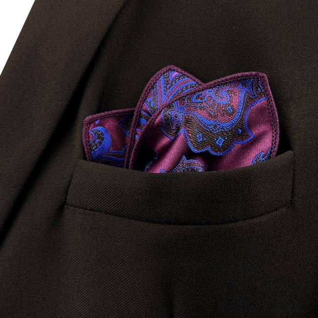 shlax & wing KH13 Floral Paisley Fuchsia Red Blue Navy Black Pocket Square Mens Neckties Jacquard Woven Hanky Ofertas especiales