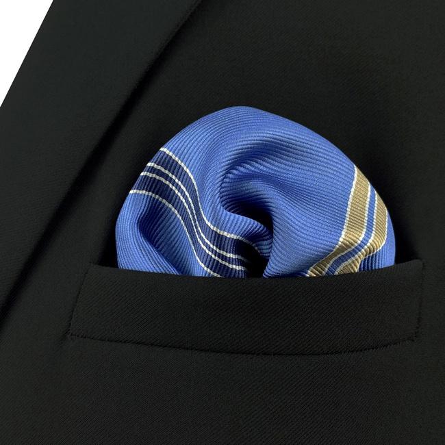 shlax & wing AH39 Steel Blue Striped Men Pocket Square Fashion Business Classic Wedding Handkerchief Grandes ahorros