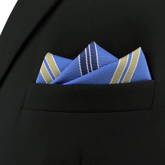 shlax & wing AH39 Steel Blue Striped Men Pocket Square Fashion Business Classic Wedding Handkerchief Grandes ahorros