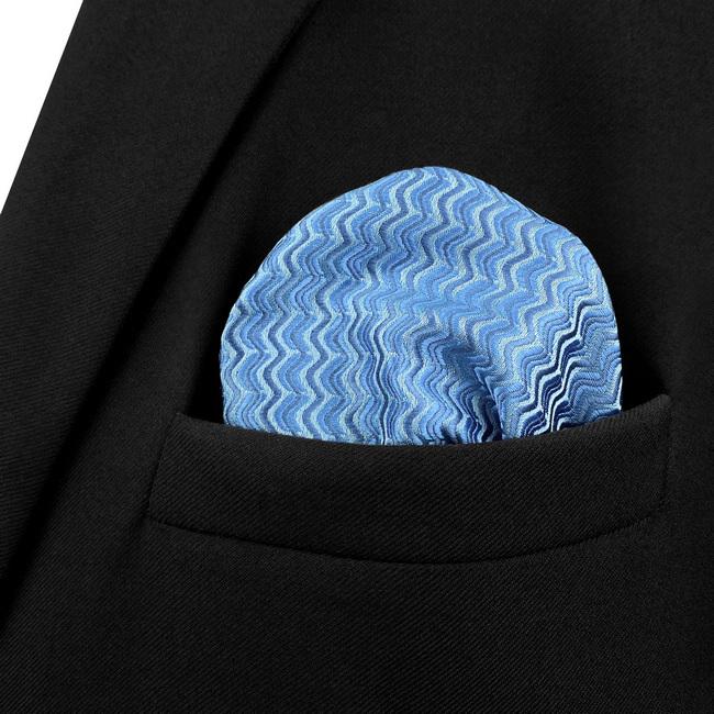 shlax & wing AH40 Steel Blue Ripple Men Hanky Accessories Fashion Party Groom Business Handkerchief Rebajas de fin de temporada