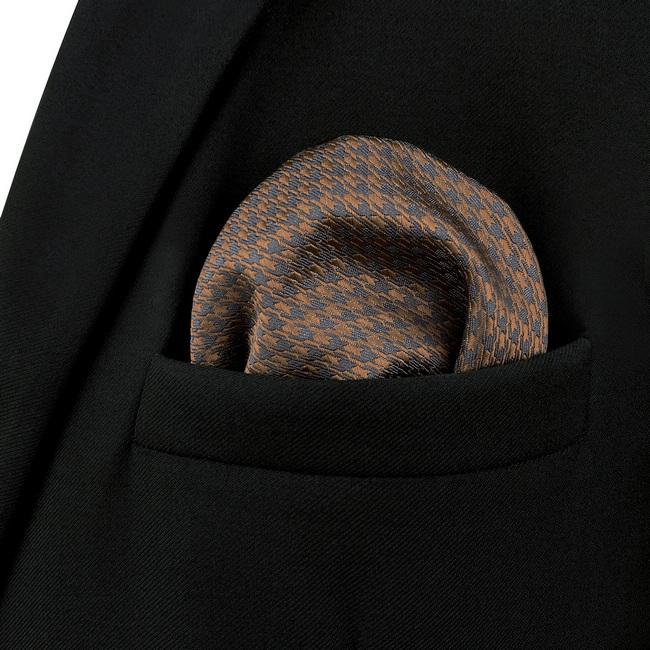 shlax & wing AH44 Mens Pocket Square Brown Gray Houndstooth Fashion Classic Party Gift Handkerchief Ventas relámpago
