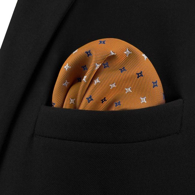 shlax & wing AH46 Orange Floral Mens Pocket Square Wedding Classic Handkerchief Gift Business Fashion Descuento