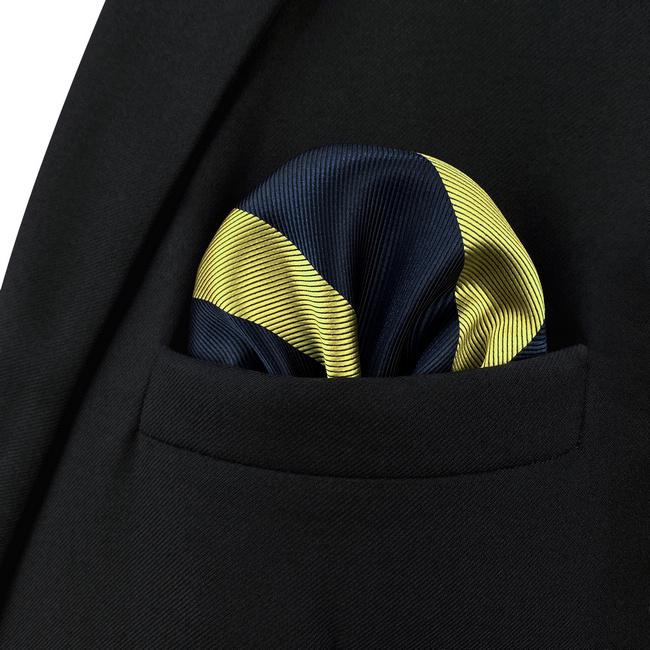 shlax & wing AH47 Blue Gold Striped Men Pocket Square Classic Fashion Business Handkerchief Tienda