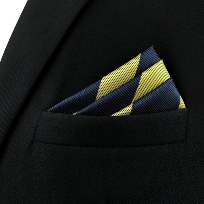 shlax & wing AH47 Blue Gold Striped Men Pocket Square Classic Fashion Business Handkerchief Tienda