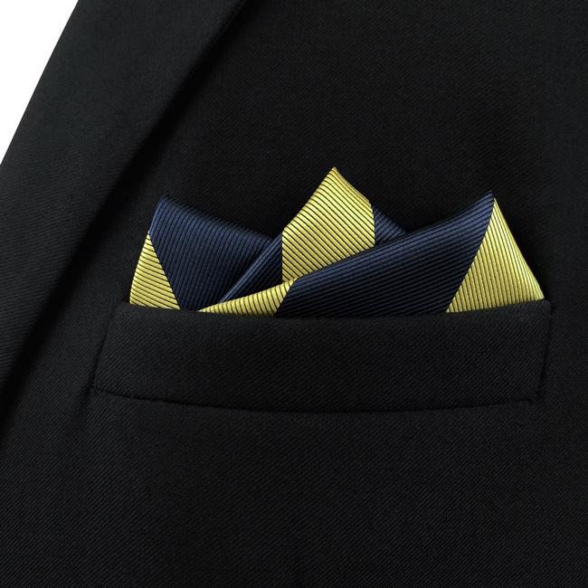 shlax & wing AH47 Blue Gold Striped Men Pocket Square Classic Fashion Business Handkerchief Tienda