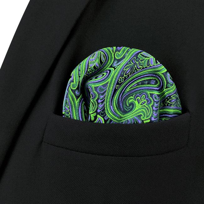 shlax & wing AH48 Green Paisley Mens Pocket Square Classic Fashion Wedding Handkerchief Tienda