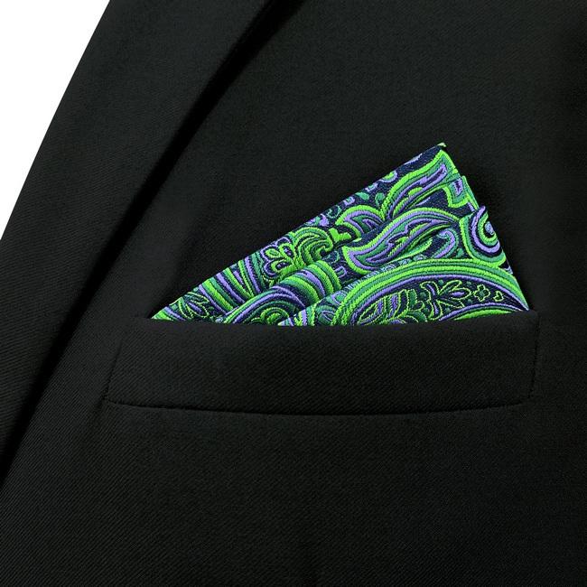shlax & wing AH48 Green Paisley Mens Pocket Square Classic Fashion Wedding Handkerchief Tienda