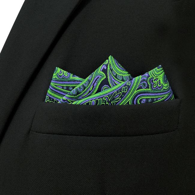 shlax & wing AH48 Green Paisley Mens Pocket Square Classic Fashion Wedding Handkerchief Tienda