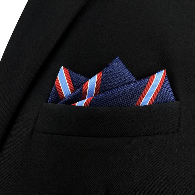 shlax & wing AH49 Blue Striped Mens Pocket Square Fashion Gift Business Handkerchief Liquidación
