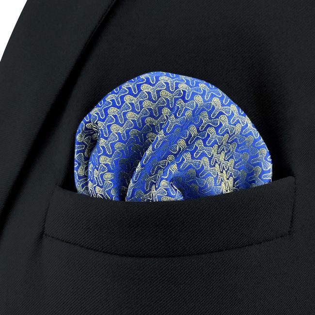 shlax & wing AH51 Blue Gold Pattern Mens Pocket Square Fashion Business Brand New Handkerchief Rebajas online