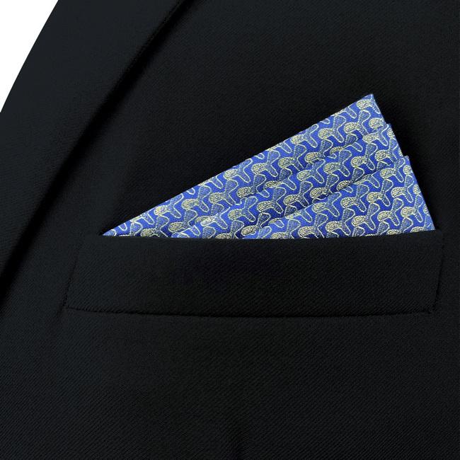 shlax & wing AH51 Blue Gold Pattern Mens Pocket Square Fashion Business Brand New Handkerchief Rebajas online
