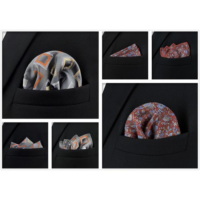 shlax & wing 5 Pieces Mens Pocket Square Assorted Fashion Gift Classic Handkerchiefs Set 2-102 Solo hoy
