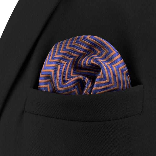 shlax & wing AH57 Blue Brown Zigzag Pattern Mens Pocket Square Fashion Business Party Gift Handkerchief Liquidación