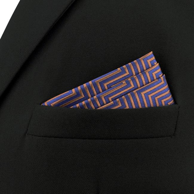 shlax & wing AH57 Blue Brown Zigzag Pattern Mens Pocket Square Fashion Business Party Gift Handkerchief Liquidación