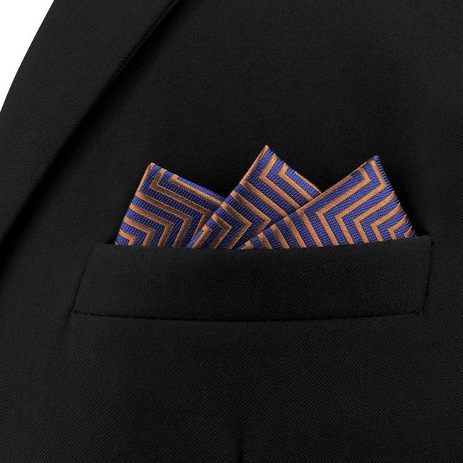 shlax & wing AH57 Blue Brown Zigzag Pattern Mens Pocket Square Fashion Business Party Gift Handkerchief Liquidación