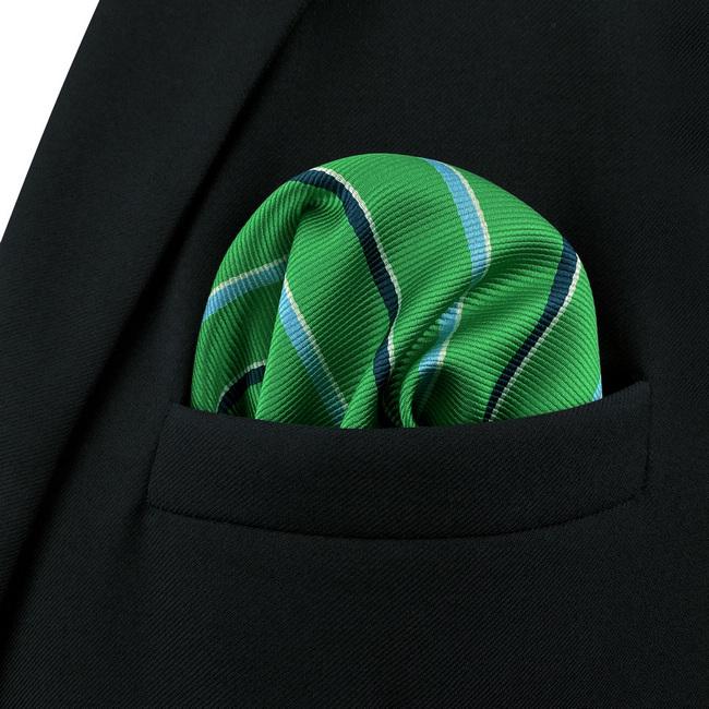 shlax & wing AH69 Kelly Green Striped Mens Pocket Square Gift Fashion Party Novelty Business Handkerchief Última moda