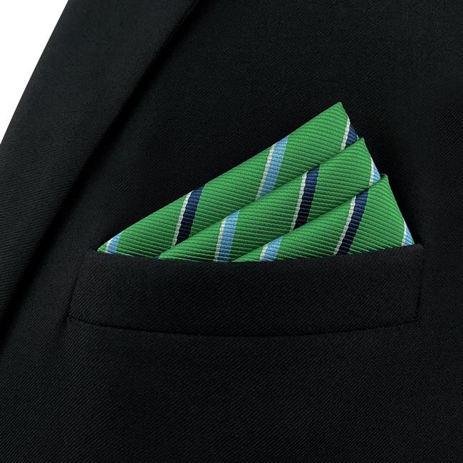 shlax & wing AH69 Kelly Green Striped Mens Pocket Square Gift Fashion Party Novelty Business Handkerchief Última moda