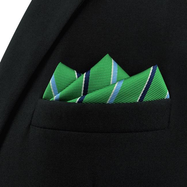 shlax & wing AH69 Kelly Green Striped Mens Pocket Square Gift Fashion Party Novelty Business Handkerchief Última moda