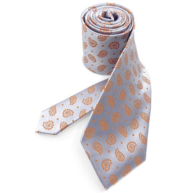 shlax & wing J26 Light Gray Orange Paisley Mens Neckties Classic Business Fashion Wedding Hanky Set Devoluciones gratuitas