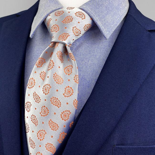 shlax & wing J26 Light Gray Orange Paisley Mens Neckties Classic Business Fashion Wedding Hanky Set Devoluciones gratuitas
