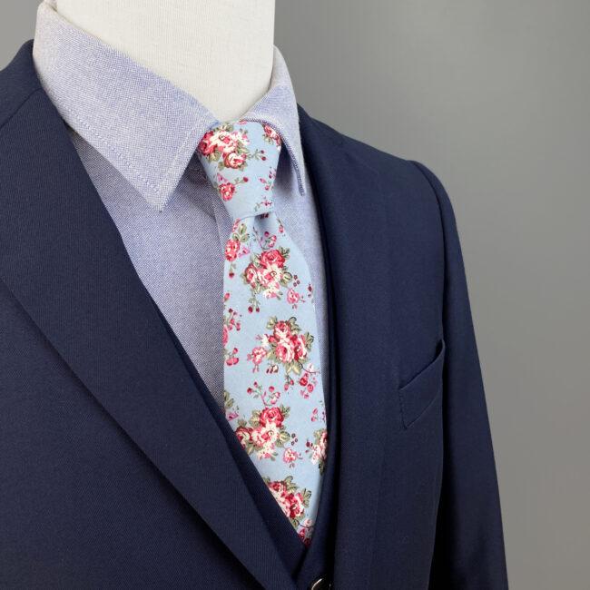 shlax & wing Men’s Neckties Handmade Cotton 6cm Skinny Blue Floral Gift Wedding Party Casual Gravatas Outlet online