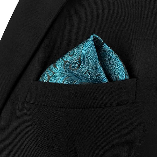 shlax & wing AH77 Dark Teal Paisley Mens Pocket Square Luxury Gift Accessories Party Handkerchief Rebajas baratas