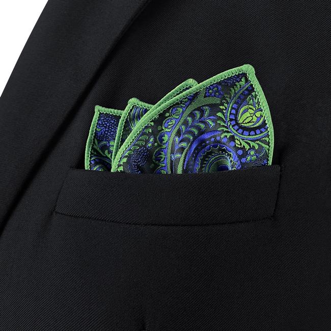 shlax & wing AH78 Green Blue Paisley Mens Pocket Square Classic Fashion Wedding Handkerchief Rebajas de fábrica