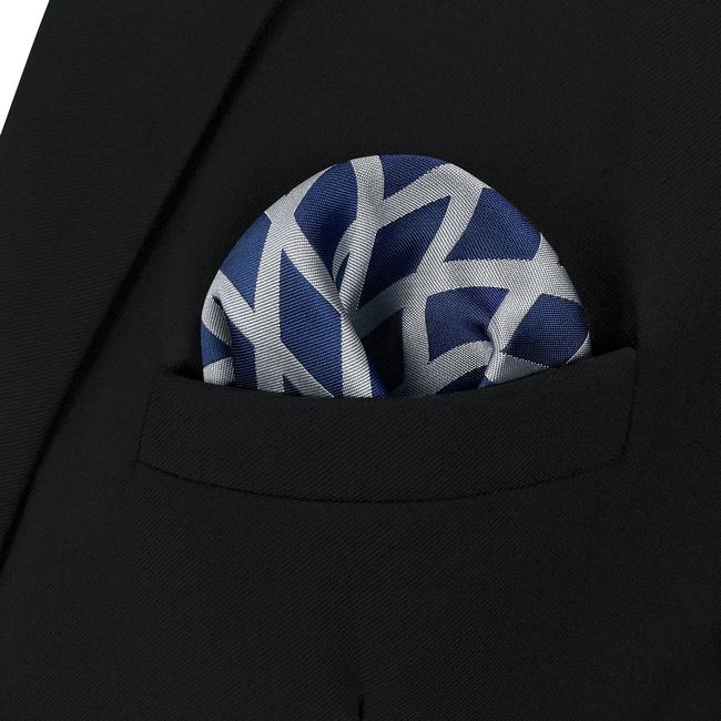 shlax & wing AH81 Grey Blue Geometric Mens Pocket Square Classic Fashion Wedding Handkerchief Descuento
