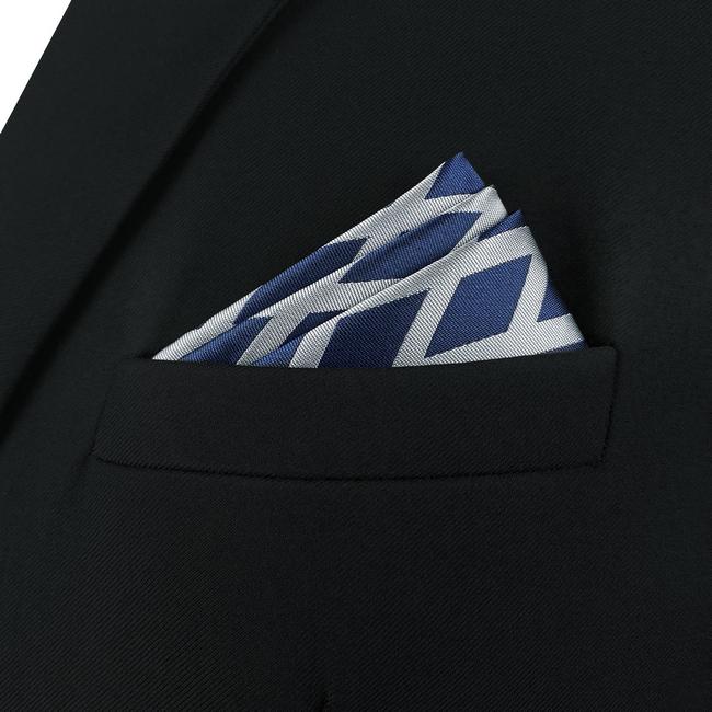 shlax & wing AH81 Grey Blue Geometric Mens Pocket Square Classic Fashion Wedding Handkerchief Descuento