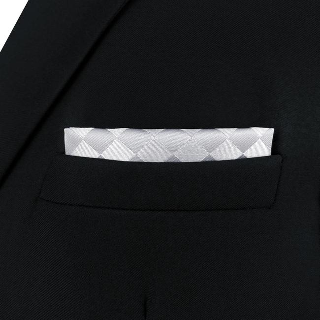 shlax & wing AH83 Silver Checkes Mens Pocket Square Classic Fashion Wedding Handkerchief Tienda