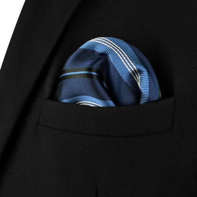 shlax & wing AH85 Navy Blue Striped Mens Pocket Square Wedding Classic Party Fashion Handkerchief Liquidación