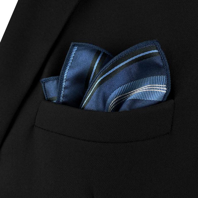 shlax & wing AH85 Navy Blue Striped Mens Pocket Square Wedding Classic Party Fashion Handkerchief Liquidación