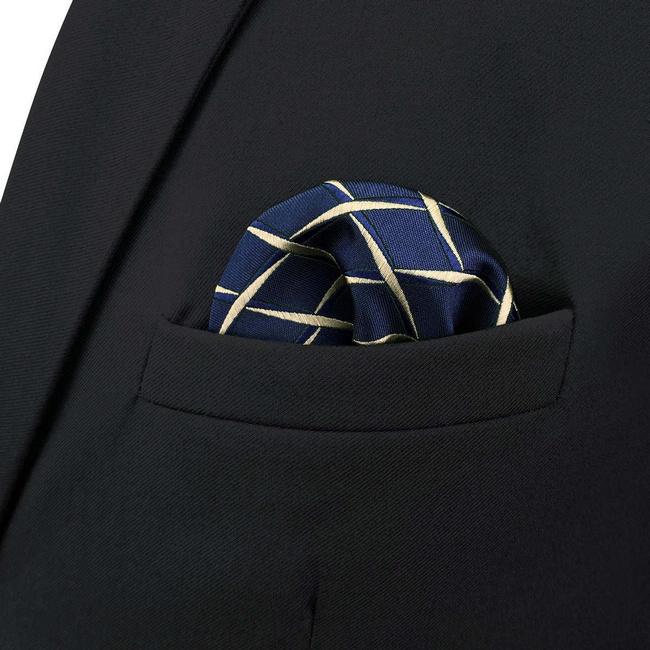 shlax & wing BH51 Navy Blue Geometric Mens Pocket Square Fashion Party Handkerchief Wedding Precios de Black Friday
