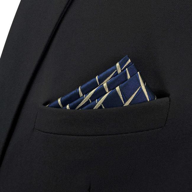shlax & wing BH51 Navy Blue Geometric Mens Pocket Square Fashion Party Handkerchief Wedding Precios de Black Friday