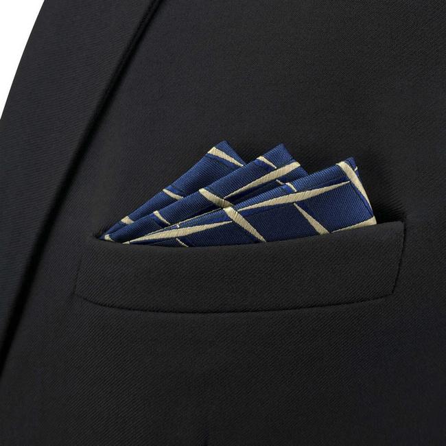 shlax & wing BH51 Navy Blue Geometric Mens Pocket Square Fashion Party Handkerchief Wedding Precios de Black Friday