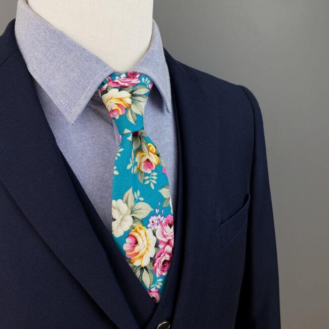 shlax & wing Multicolor Floral Men’s Skinny Necktie Cotton 6cm Aqua Gift Wedding Party Casual Gravatas En oferta