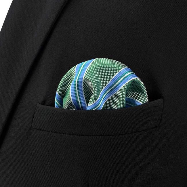shlax & wing BH57 Green Striped Mens Pocket Square Classic Wedding Handkerchief Groom Business Tienda
